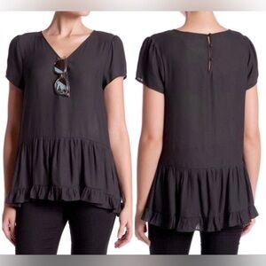 🖤 Ro & Do Black Sheer Baby Doll Tunic Top - Size Small/Petite ✨ Ruffle Detail